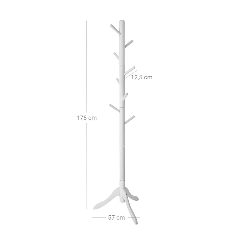 Segenn's Aurora Staande kapstok hout - 175cm hoog - 8 haken - Wit - Garderobe kapstok