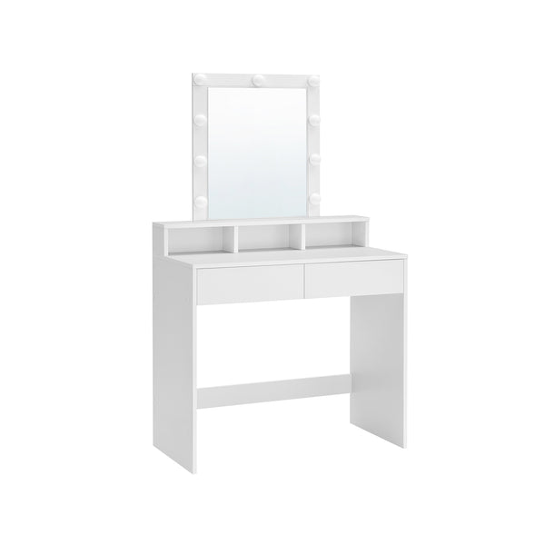 Segenn's Witty Kaptafel - make up tafel - make up tafel met spiegel - kaptafel met spiegel en gloeilampen - met 2 lades en 3 open vakken - Wit