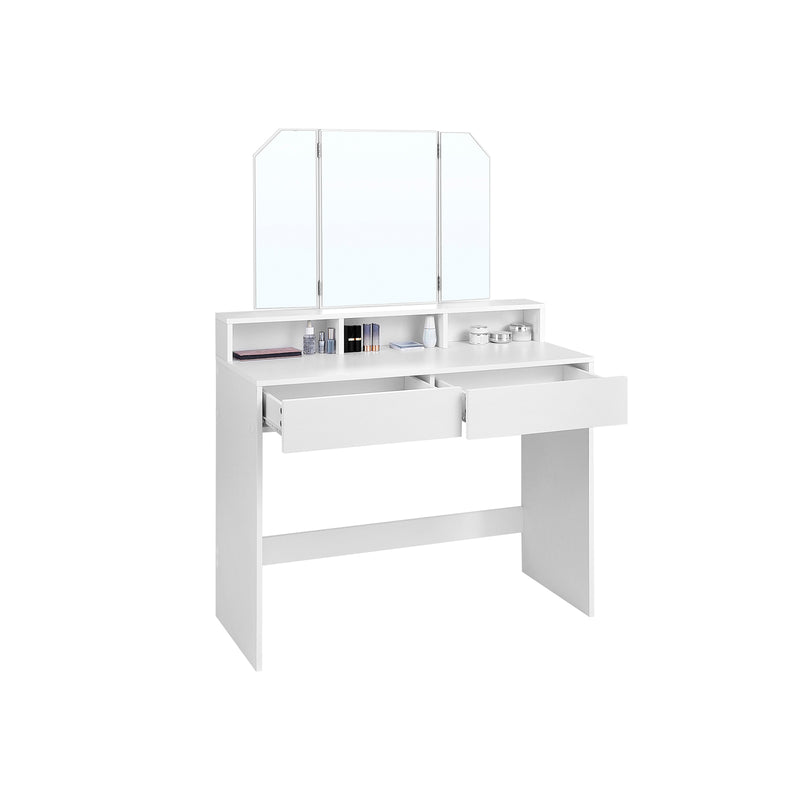 Segenn's Wings kaptafel - Make up tafel - met opklapbare spiegel - 2 lades - make-uptafel - met 3 open vakken - wit 100 x 40 x 142 cm