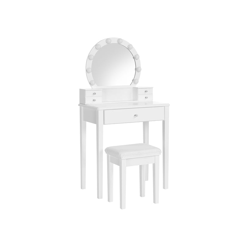 Segenn's French kaptafel - Make up tafel met kruk - met spiegel - 10 dimbare gloeilampen - gewatteerde kruk - 5 laden - 70 x 40 x 134 cm - cadeau-idee - wit