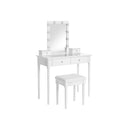 Segenn's Houston Kaptafel - make up tafel - make up tafel met spiegel - kaptafel set - gestoffeerde kruk en 10 dimbare gloeilampen - Wit