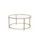 Segenn's Wakefield Salontafel - Ronde Goud - Glazen Tafel - Gouden Ijzeren Frame - 90 cm