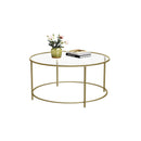 Segenn's Wakefield Salontafel - Ronde Goud - Glazen Tafel - Gouden Ijzeren Frame - 90 cm