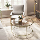 Segenn's Wakefield Salontafel - Ronde Goud - Glazen Tafel - Gouden Ijzeren Frame - 90 cm
