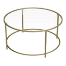 Segenn's Wakefield Salontafel - Ronde Goud - Glazen Tafel - Gouden Ijzeren Frame - 90 cm