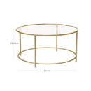 Segenn's Wakefield Salontafel - Ronde Goud - Glazen Tafel - Gouden Ijzeren Frame - 90 cm