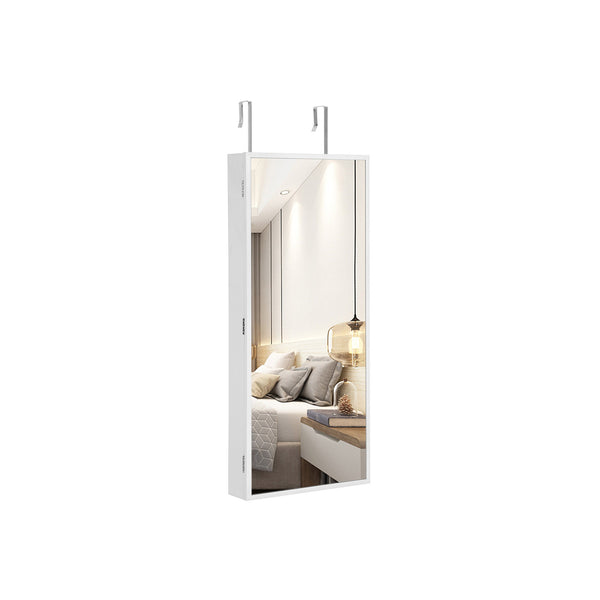 Segenn's sieradenkast - sieradenkast hangend - spiegelkast - met led binnenverlichting - wandkast met passpiegel - wandmontage - deurhanger - wit
