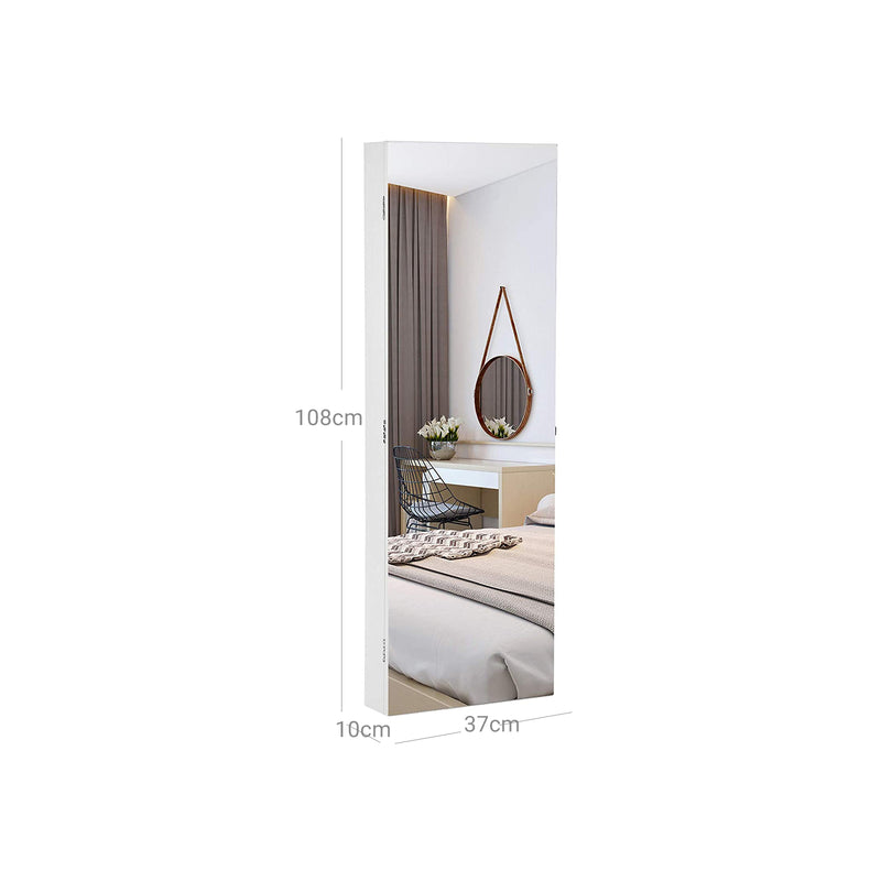 Segenn's Baywatch sieradenkast - extra brede spiegel - Met Led - frameloze spiegeldeur - deurmontage wandmontage - met kaptafel binnenspiegel - afsluitbaar - wit