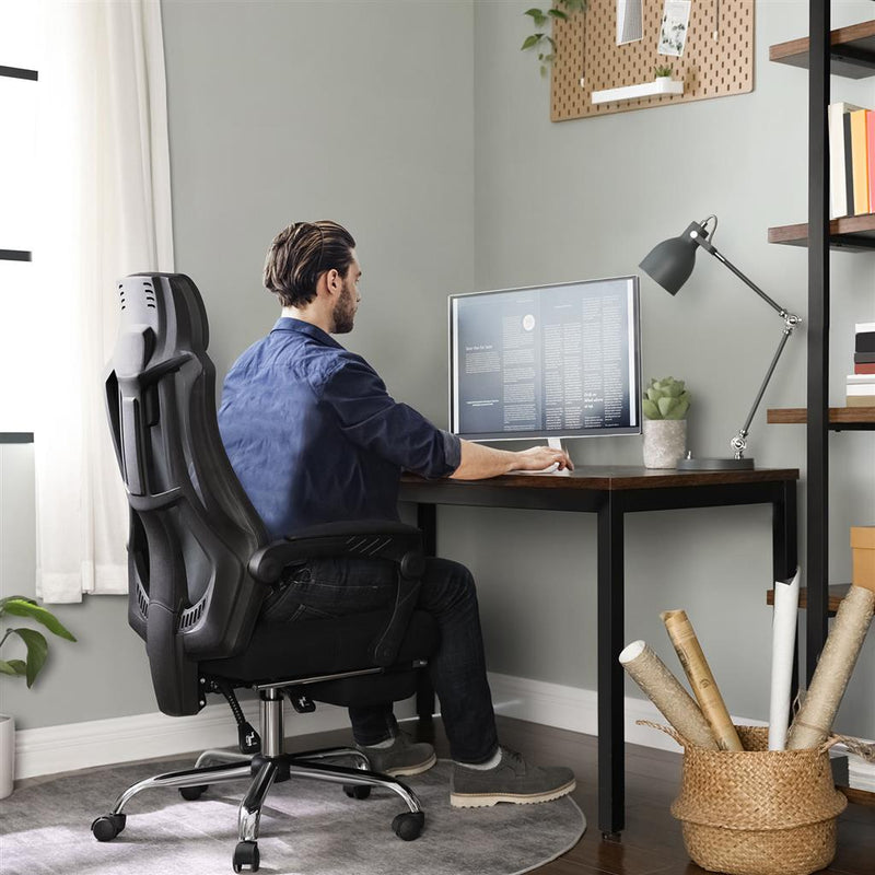 Segenn Mississippi bureaustoel - ergonomische bureaustoel - computerstoel - met netbekleding - hoofd- en voetensteun - rugleuning 135 ° kantelbaar - zwart-donkergrijs