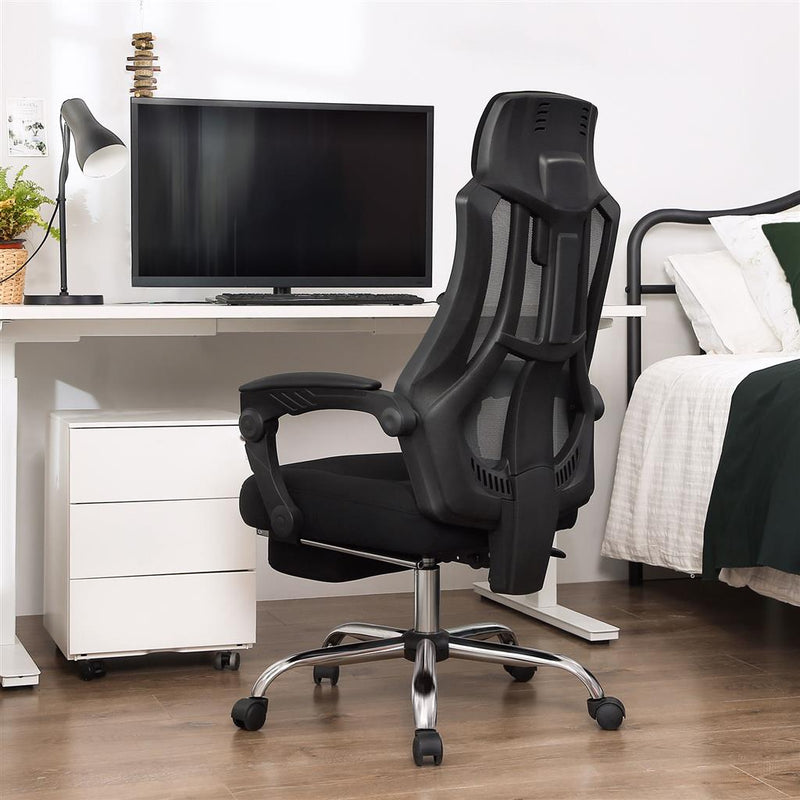 Segenn Mississippi bureaustoel - ergonomische bureaustoel - computerstoel - met netbekleding - hoofd- en voetensteun - rugleuning 135 ° kantelbaar - zwart-donkergrijs