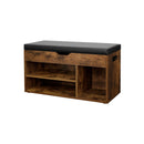 Segenn's Vella Schoenenkast - Schoenenbank - Bank - Gewatteerd - 3 open vakken - Opbergruimte onder de Zitting - Schoenenopberger - voor Hal - Woonkamer - Slaapkamer - Vintage - Donkerbruin