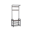 Segenn's Kapstok - Garderobe - Schoenenrek met Zitje - Kledingrek met 9 Afneembare Haken - Bank - 2 Roosterplanken - 183 cm Hoog