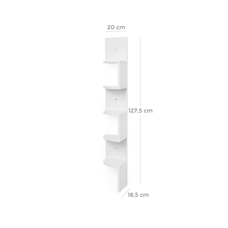 Segenn's Wandplank - boekenplank - Boekenrek  met 5 Niveaus voor in de Hoek - 20 cm Breed en 127.5 cm Hoog  - Wit