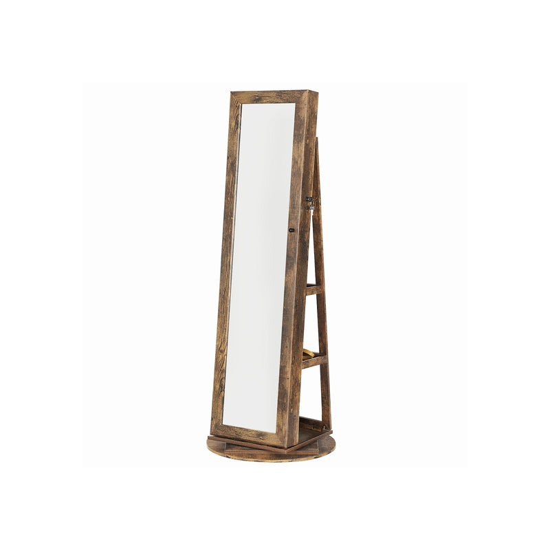 Segenn's Sieradenkast - Passpiegel - Sieradenorganizer - 360 ° Draaibaar - Afsluitbare - met Kleine Spiegel - Planken aan de Achterkant - Vintage Bruin