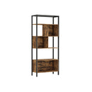 Segenn's Boekenkast met stalen frame, Legplank met stalen frame, voor decoratieve artikelen, fotolijsten, woonkamer, kantoor, industrieel design, Vintage Bruin-zwart, 74 x 29,6 x 170 cm (lxbxh)