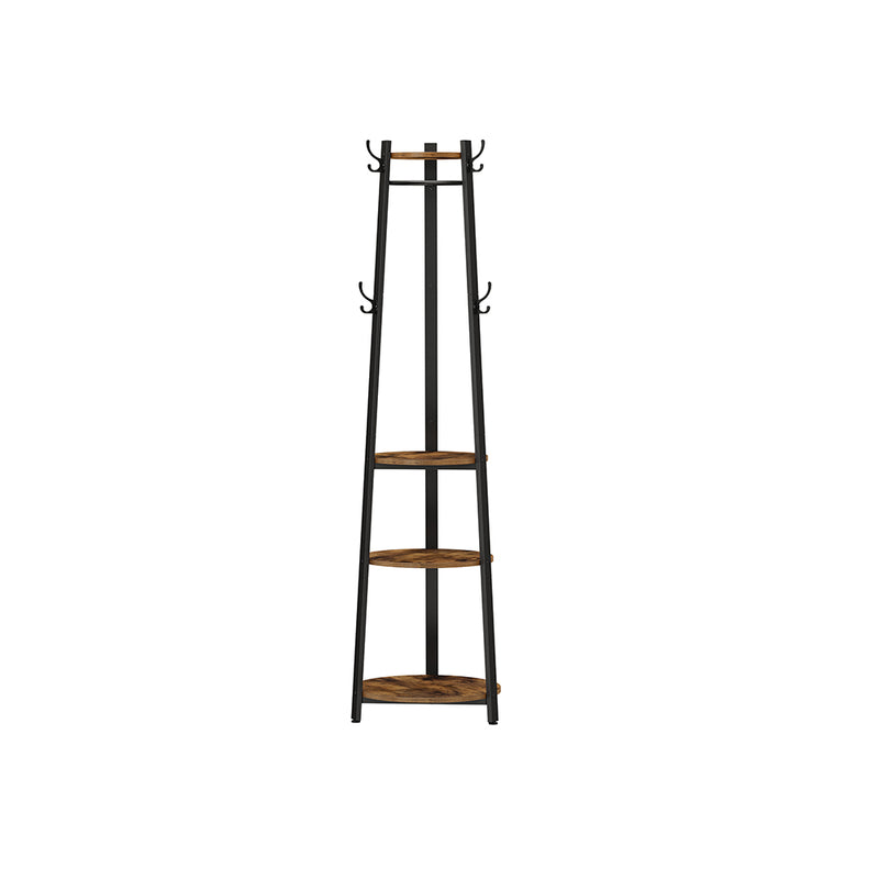 Segenn's Kapstok - kapstok staand - Met 3 ronde planken - Met 6 haken - Industrieel - Vintage bruinzwart