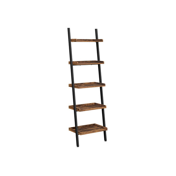 Segenn's Boekenkast - Ladder Plank met 5 niveaus - Gemaakt van Stalen Frame en Spaanplaat - voor Woonkamer - Kantoor - Studeerkamer en Hal - Vintage Bruin-Zwart