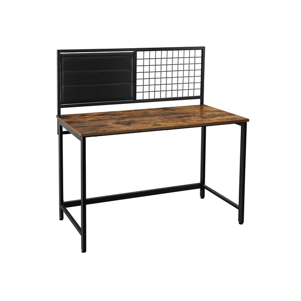 Segenn's Computertafel - Bureau - met Rooster en Opbergvakken van Stof - Stalen Frame - 118 cm lang - Industrieel Design - Vintage Bruin-Zwart