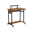 Segenn's Bureau - Computerbureau - 6 Haken - Op Wieltjes - Monitorstandaard - Industrieel - Werktafel- Bureau - Laptoptafel -Bruin - Zwart - Bewerkt Hout - Metaal - 80 x 50 x 90 cm